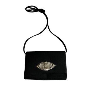 Vintage Givenchy Paris Art Deco Jewel Black Small Evening Bag Clutch Strap Flaw